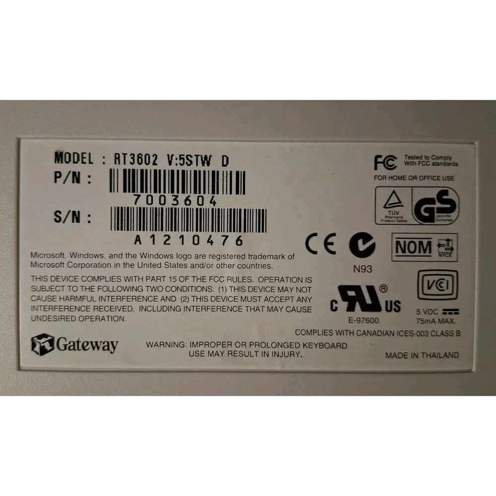 Gateway Keyboard RT3602 Vintage Wired V:5STW E .